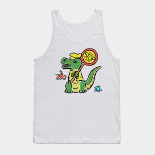 Lollypop Person Crossing Guard Tyrannosaurus Dinosaur Dino Cartoon Cute Character Tank Top